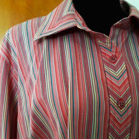 Foxcroft Wrinkle Free Shaped Fit Button Up Striped Blouse 20W Pink Multicolor - Picture 4 of 6